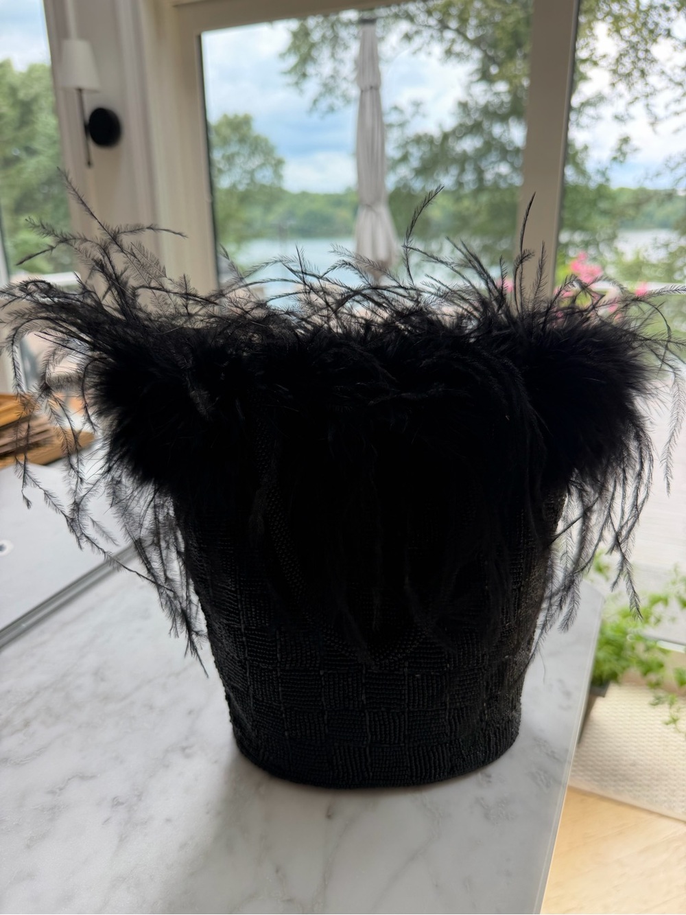 Black Feathers beaded purse